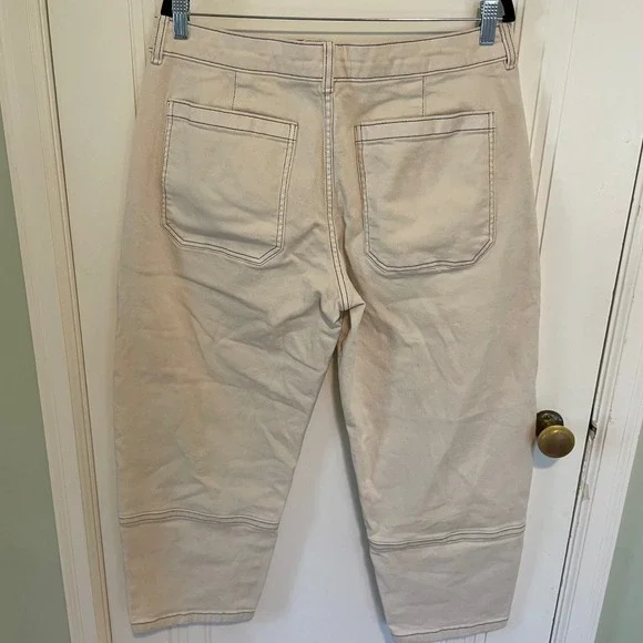 Everlane Utility Barrel Pant Bone White Contrast Stitch High Rise Size 16 - Picture 7 of 8